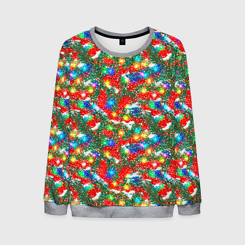 Мужской свитшот Яркие гирлянды на еловых ветках / 3D-Меланж – фото 1