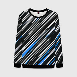 Мужской свитшот Диагональные сине-белые полосы на чёрном фоне