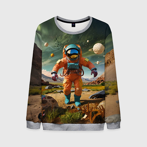 Мужской свитшот Космонавт в оранжевом костюме / 3D-Меланж – фото 1