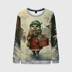 Свитшот мужской Сова с подарком, цвет: 3D-меланж