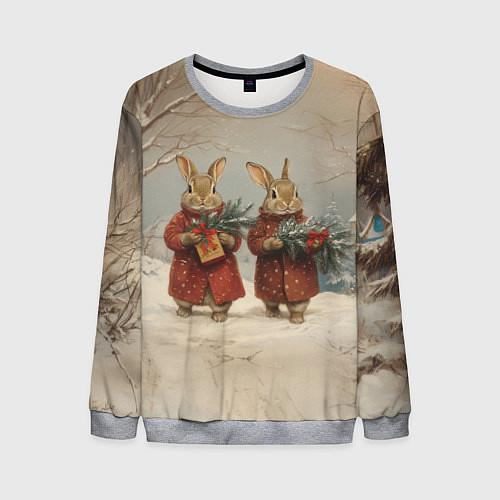 Мужской свитшот Зайцы с новогодними подарками / 3D-Меланж – фото 1