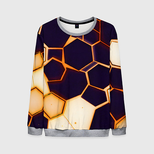 Мужской свитшот Чёрные шестиугольники на чёрном фоне / 3D-Меланж – фото 1