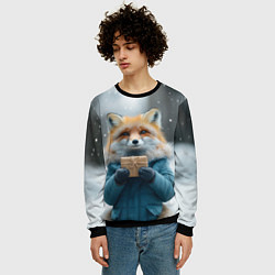 Свитшот мужской Лисица с подарком, цвет: 3D-черный — фото 2