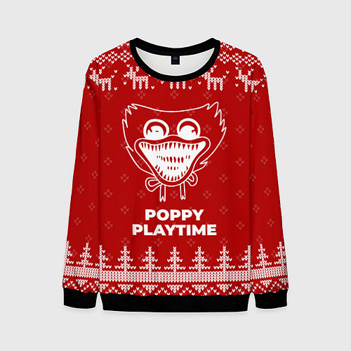 Мужской свитшот Новогодний Poppy Playtime с оленями / 3D-Черный – фото 1