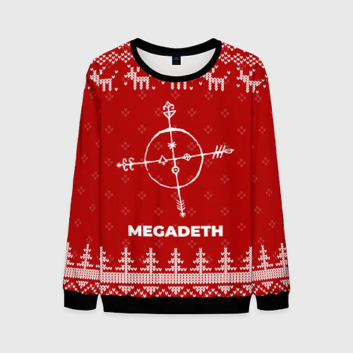 Мужской свитшот Новогодний Megadeth с оленями / 3D-Черный – фото 1
