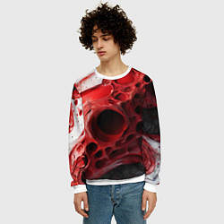 Свитшот мужской Красно-белая абстрактная структура, цвет: 3D-белый — фото 2