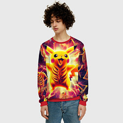 Свитшот мужской Огненный Пикачу среди скелетов - нейроарт, цвет: 3D-красный — фото 2
