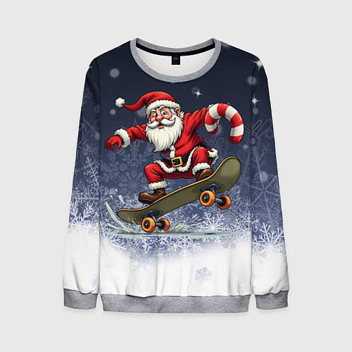 Мужской свитшот Санта катается на скейте / 3D-Меланж – фото 1