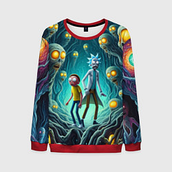 Свитшот мужской Морти и Рик в пещере ужасов, цвет: 3D-красный