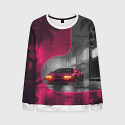 Свитшот мужской Спорткар в тропическом городе, цвет: 3D-белый