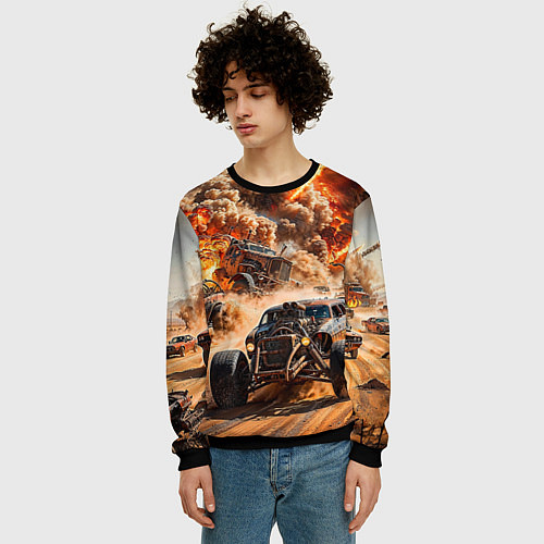 Мужской свитшот Mad Max - explosion cars / 3D-Черный – фото 3