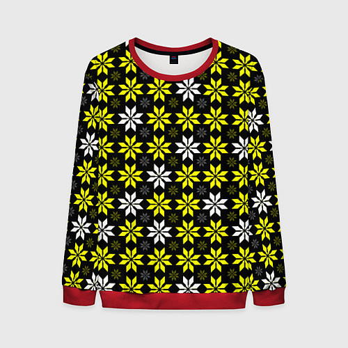 Мужской свитшот Жёлто-белые звёзды на чёрном фоне / 3D-Красный – фото 1