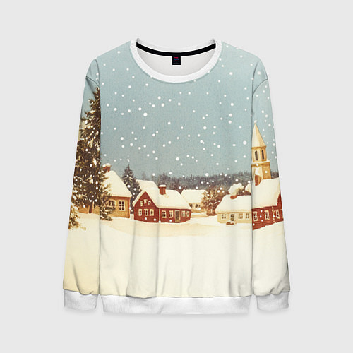 Мужской свитшот Дома и снежное небо / 3D-Белый – фото 1