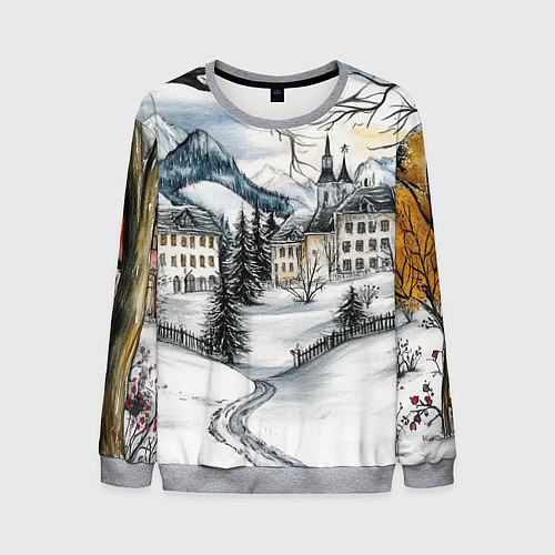 Мужской свитшот Заснеженный старый город / 3D-Меланж – фото 1