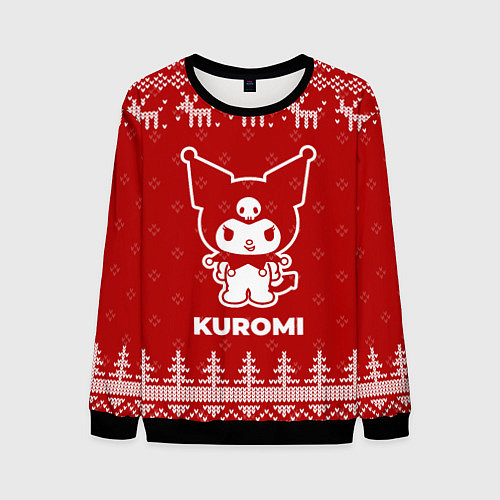 Мужской свитшот Новогодний Kuromi с оленями / 3D-Черный – фото 1