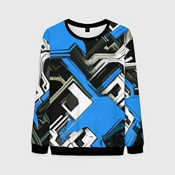 Свитшот мужской Сине-белый техно паттерн на чёрном фоне, цвет: 3D-черный