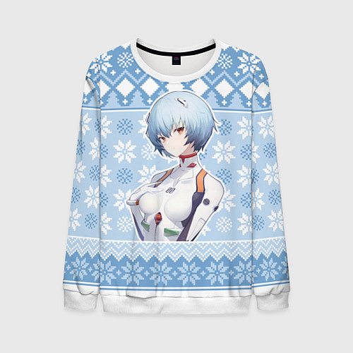 Мужской свитшот Rei christmas sweater Evangelion / 3D-Белый – фото 1