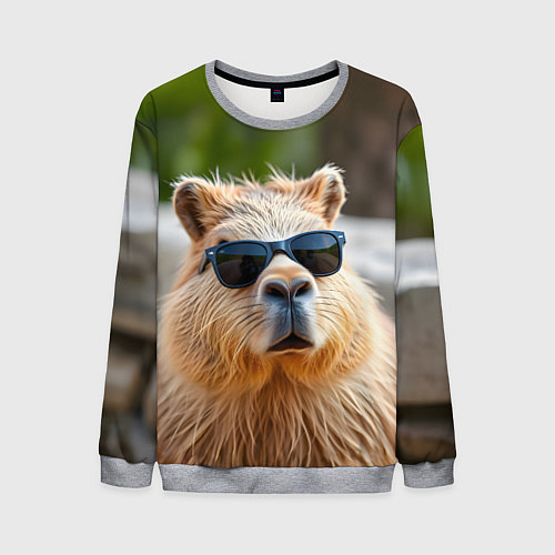 Мужской свитшот Модная капибара в темных очках / 3D-Меланж – фото 1