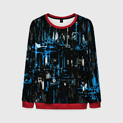 Свитшот мужской Бело-синяя тревожная абстракция на чёрном фоне, цвет: 3D-красный