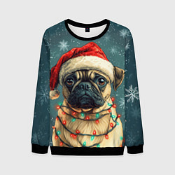 Мужской свитшот Новогодний мопс в гирлянде