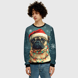 Свитшот мужской Новогодний мопс в гирлянде, цвет: 3D-черный — фото 2