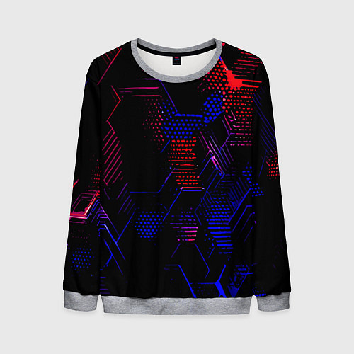 Мужской свитшот Красно-синие точки и линии на чёрном фоне / 3D-Меланж – фото 1