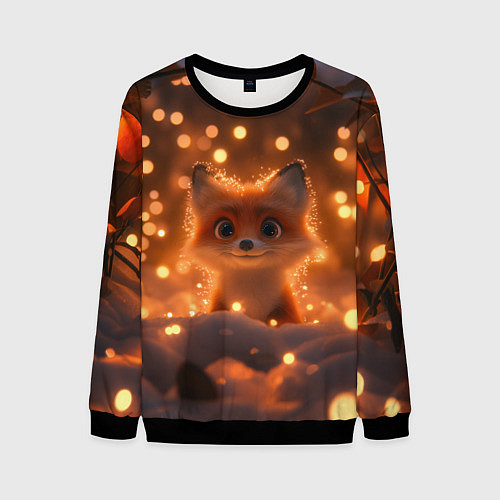 Мужской свитшот Лисичка в желтых огоньках / 3D-Черный – фото 1