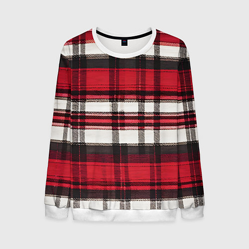 Мужской свитшот Красно-белая ткань в клетку / 3D-Белый – фото 1