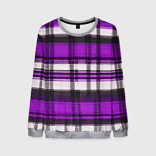 Мужской свитшот Фиолетово-белая ткань в клетку / 3D-Меланж – фото 1