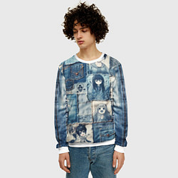 Свитшот мужской Персонажи аниме на пэчворк, цвет: 3D-белый — фото 2