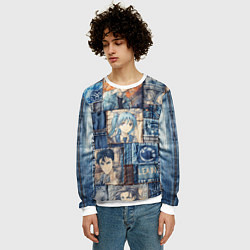 Свитшот мужской Аниме деним-пэчворк, цвет: 3D-белый — фото 2