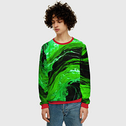 Свитшот мужской Зелёные брызги на чёрном фоне, цвет: 3D-красный — фото 2