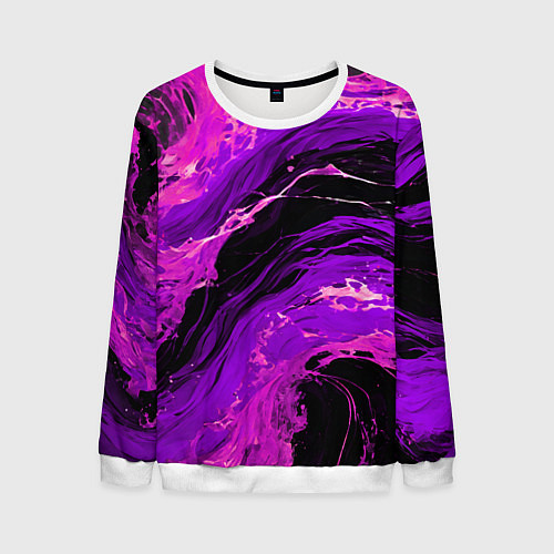 Мужской свитшот Фиолетовые брызги на чёрном фоне / 3D-Белый – фото 1