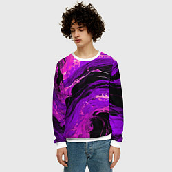Свитшот мужской Фиолетовые брызги на чёрном фоне, цвет: 3D-белый — фото 2