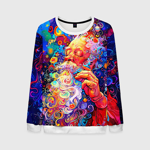 Мужской свитшот Santa Claus: pop-art modern pointillism / 3D-Белый – фото 1