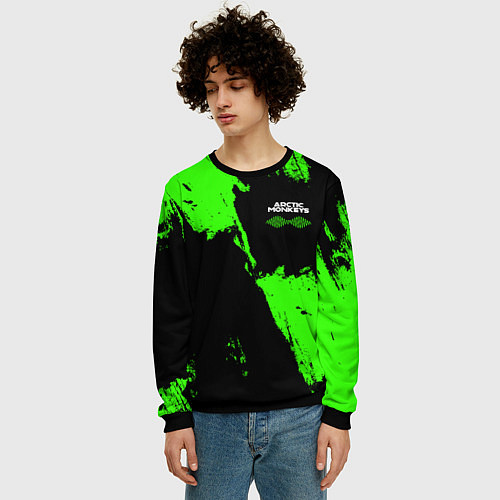 Мужской свитшот Arctic Monkeys - Зеленые брызги / 3D-Черный – фото 3