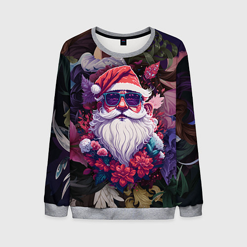 Мужской свитшот Дед мороз в цветах / 3D-Меланж – фото 1