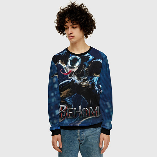 Мужской свитшот Веном в прыжке / 3D-Черный – фото 3