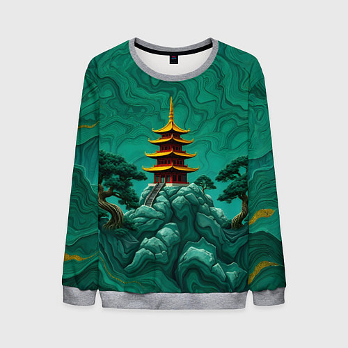 Мужской свитшот Нефритовый японский пейзаж / 3D-Меланж – фото 1