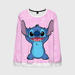 Свитшот мужской Stitch on a pink background, цвет: 3D-белый