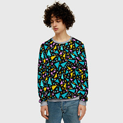 Свитшот мужской Разноцветные яркие треугольники на черном, цвет: 3D-меланж — фото 2