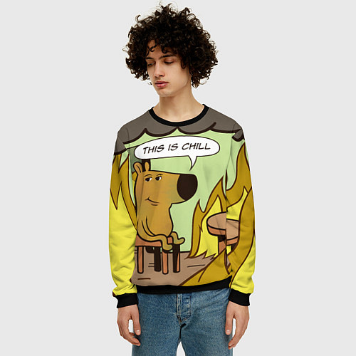 Мужской свитшот This is chill - this is fine мем / 3D-Черный – фото 3