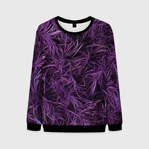 Мужской свитшот Фиолетовая трава на чёрном фоне / 3D-Черный – фото 1