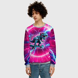 Свитшот мужской Cyber tyrannosaurus is a cool skateboarder, цвет: 3D-меланж — фото 2