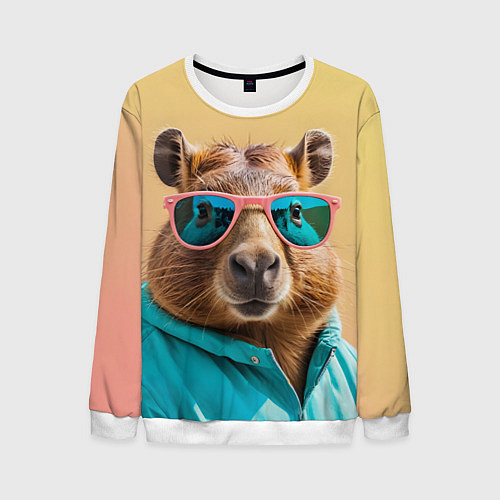 Мужской свитшот Модная капибара в отпуске / 3D-Белый – фото 1