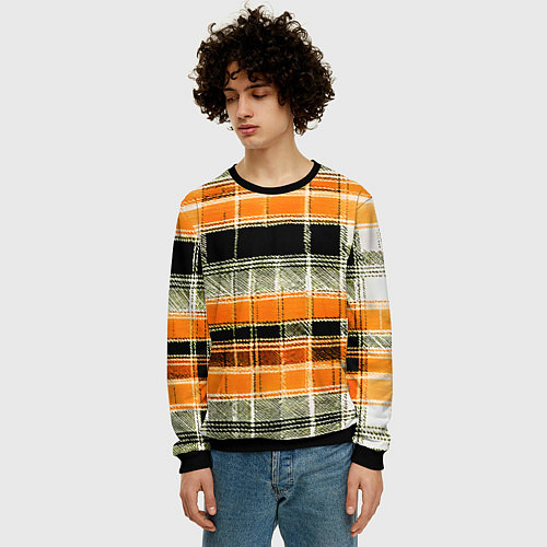 Мужской свитшот Белые полосы на чёрно-жёлтом фоне / 3D-Черный – фото 3