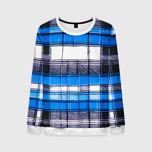 Мужской свитшот Чёрные полосы на сине-белом фоне / 3D-Белый – фото 1