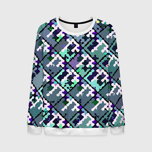 Мужской свитшот Бирюзовый абстрактный паттерн / 3D-Белый – фото 1