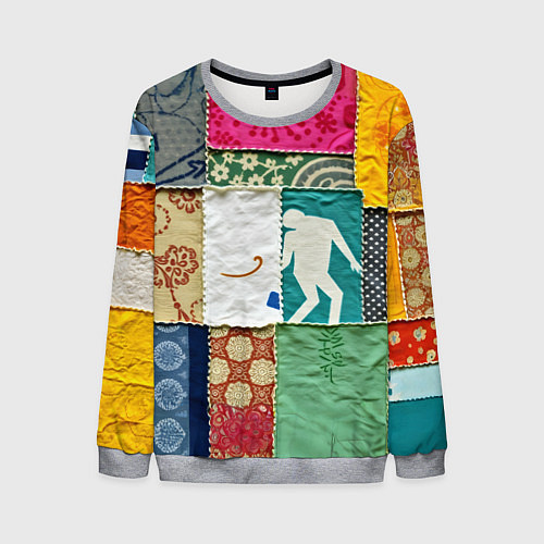 Мужской свитшот Пэчворк с человечком / 3D-Меланж – фото 1