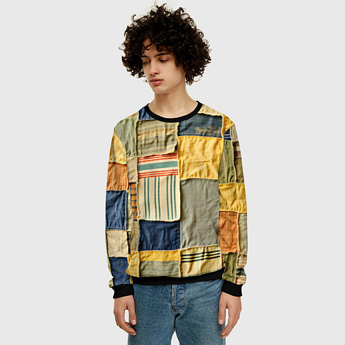 Мужской свитшот Пэчворк в желтых оттенках / 3D-Черный – фото 3